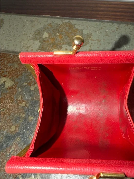 Vintage Yves Saint Laurent Red Leather and Brass Kiss-Coin Lock Wallet - Picture 6 of 6